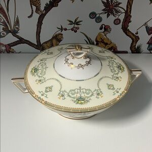 Noritake Carillon Gold and Green Lidded Serving Dish